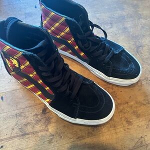 Vans Black and Red Plaid High-Top Sneakers